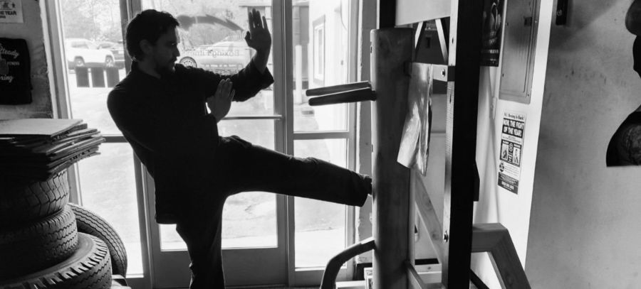 Wooden dummy training at Lightning Hands Wing Chun